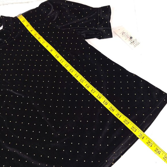 NWT Nanette Lepore Black Velvet Blouse Gold Polka Dots Mockneck Shirt SIZE LARGE - Picture 15 of 16